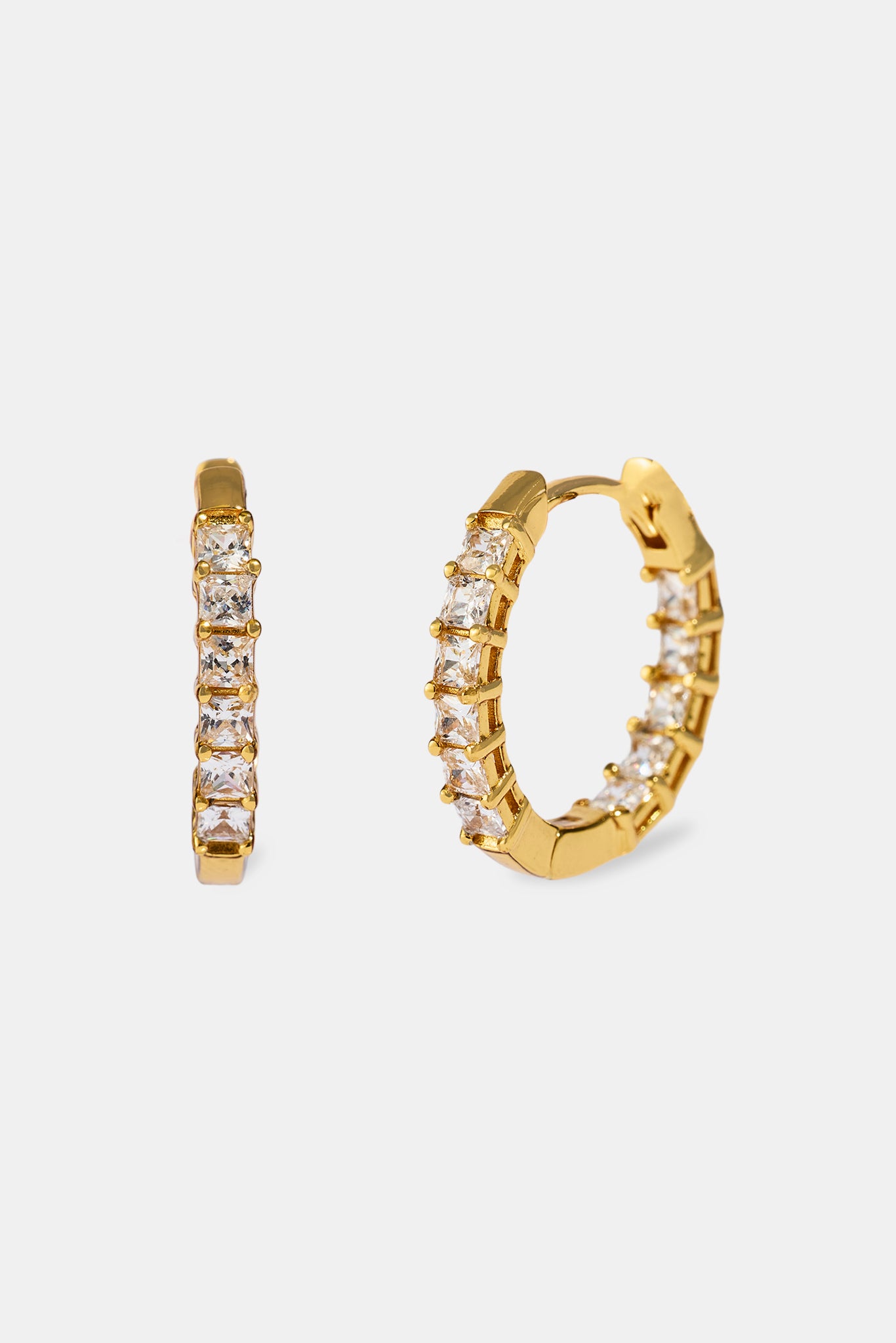 Iced Baguette Hoop Earrings - 20mm - Gold